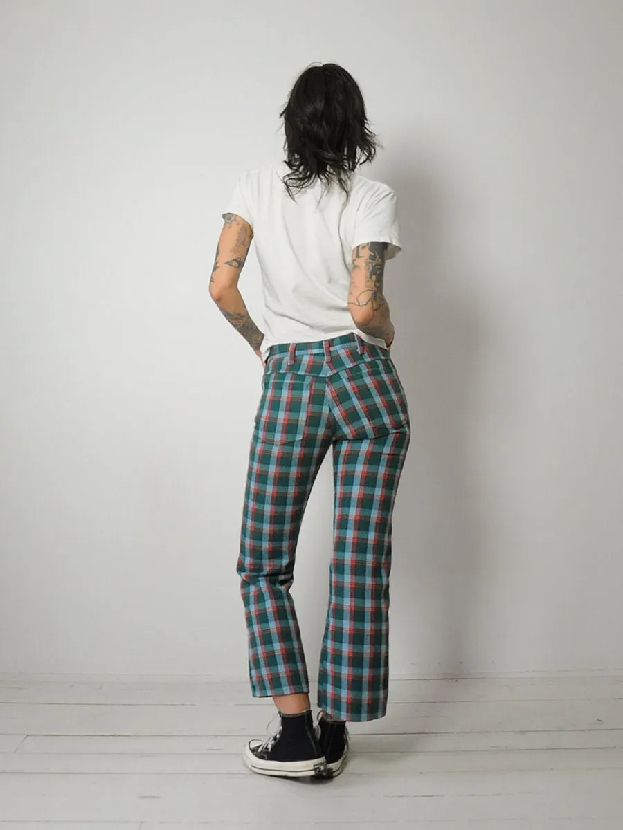 1970's Tartan Plaid Flared Jeans 27x27