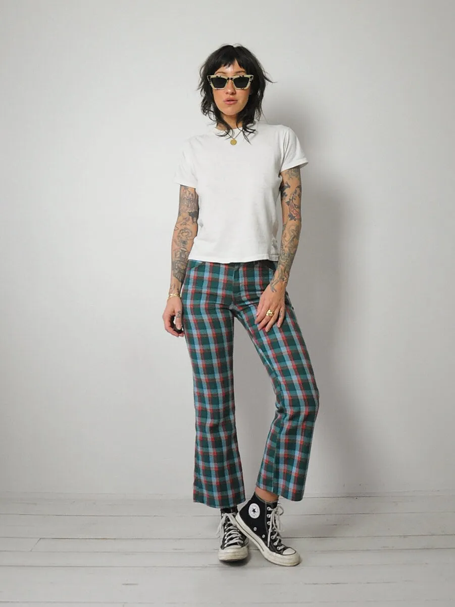 1970's Tartan Plaid Flared Jeans 27x27