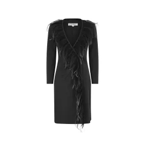 1999 Yves Saint Laurent Black Feather Wrap Dress