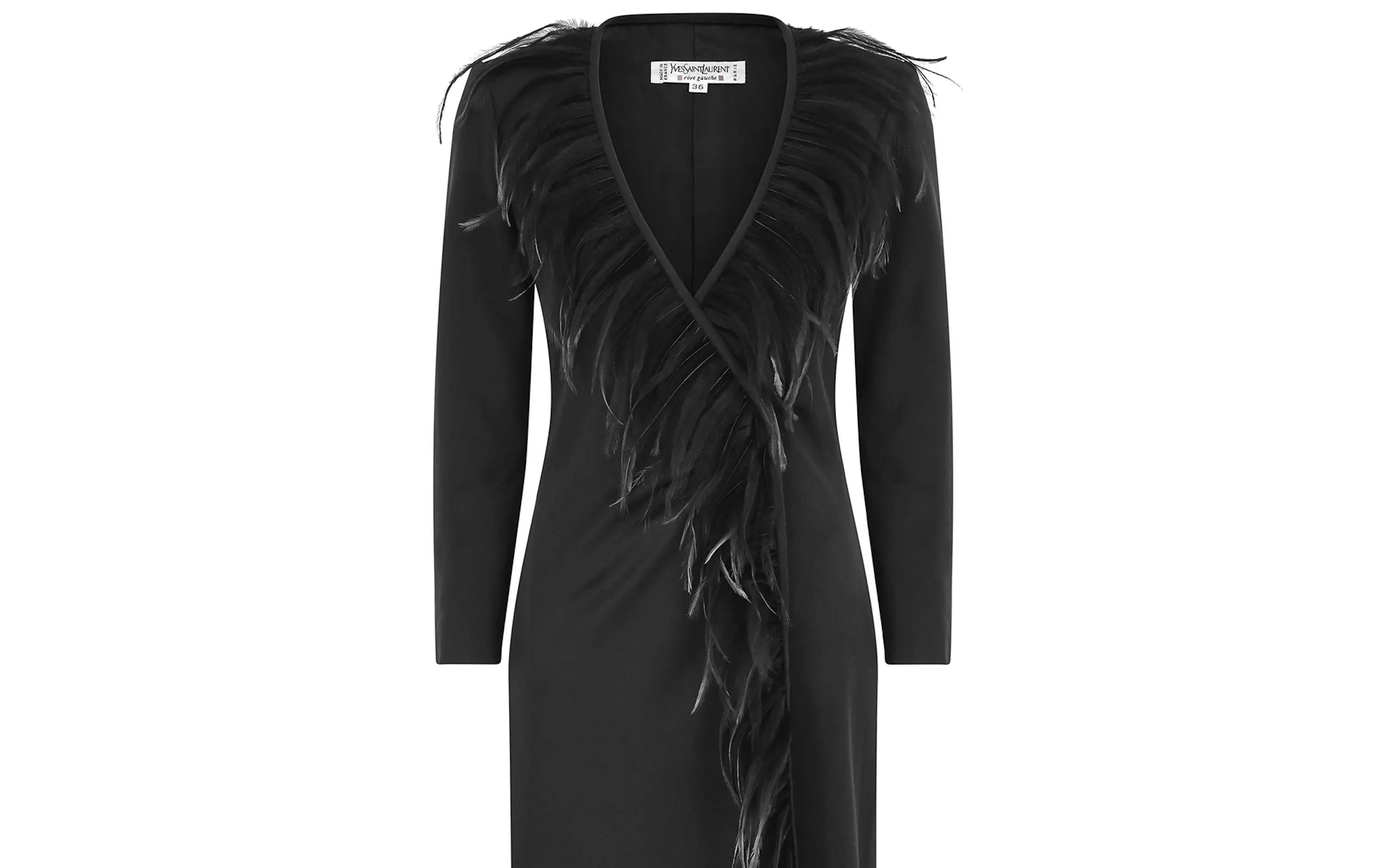 1999 Yves Saint Laurent Black Feather Wrap Dress