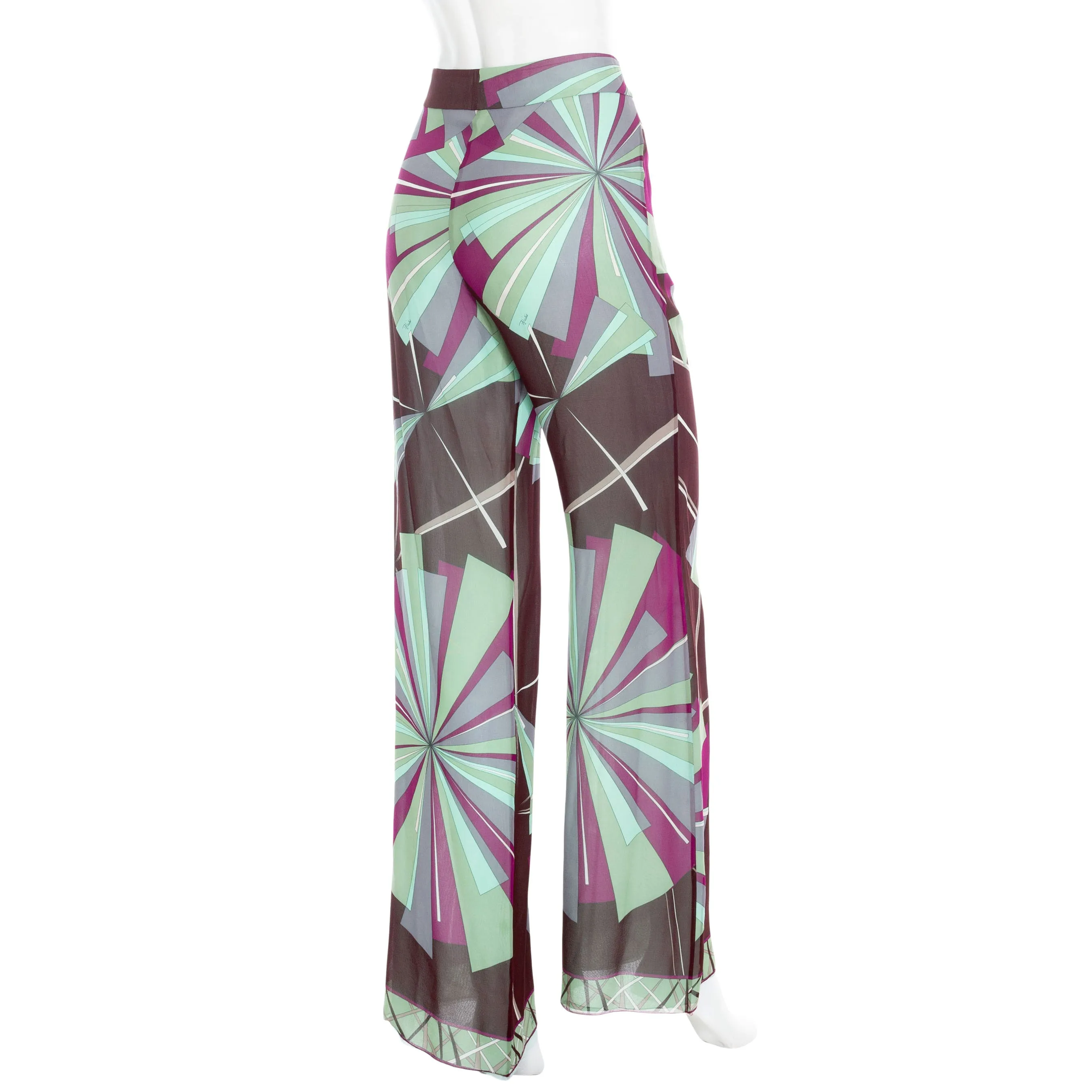 2002 Multicolored Silk Patterned Wide-Leg Pants