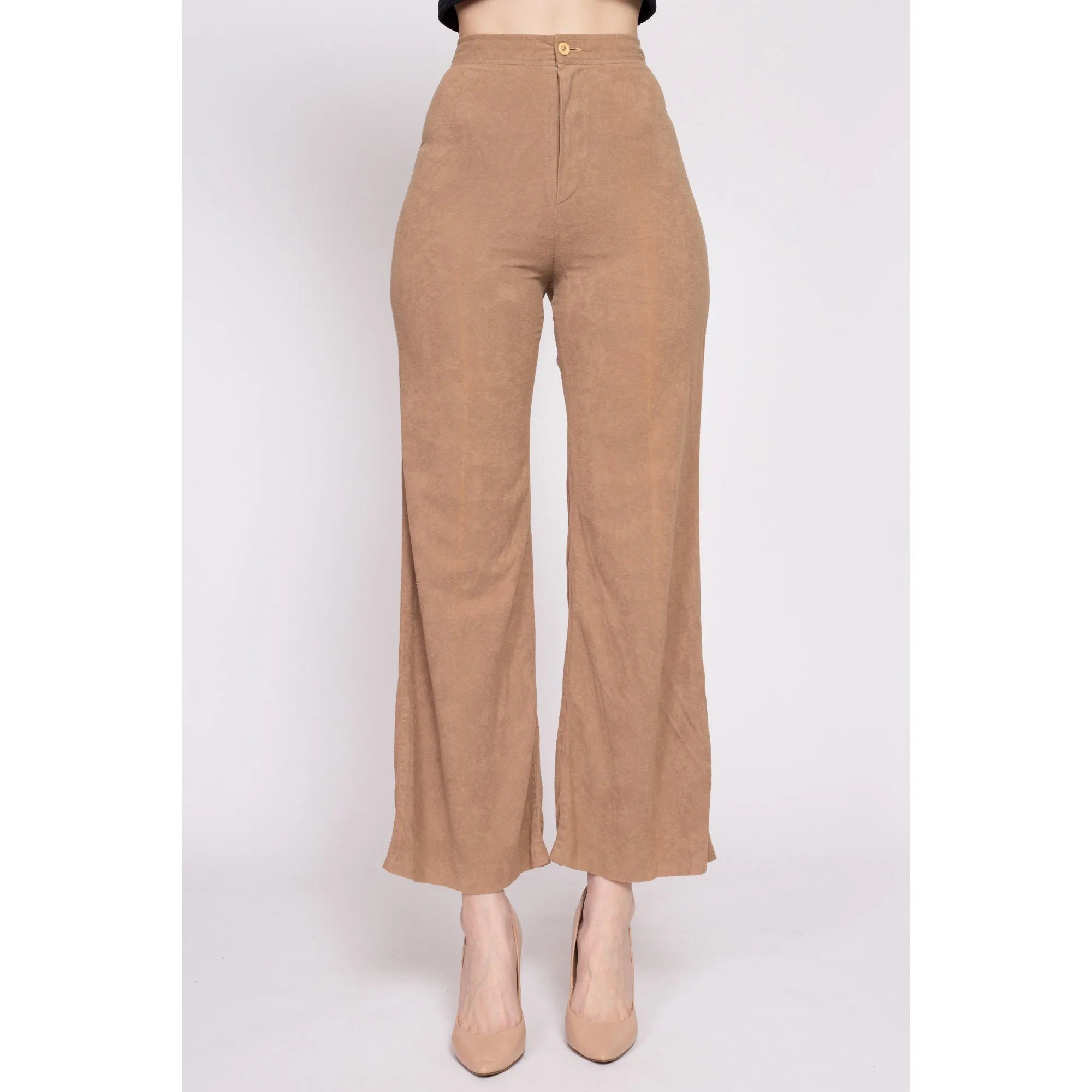 70s Tan Ultrasuede High Waisted Pants - Extra Small, 23.5"