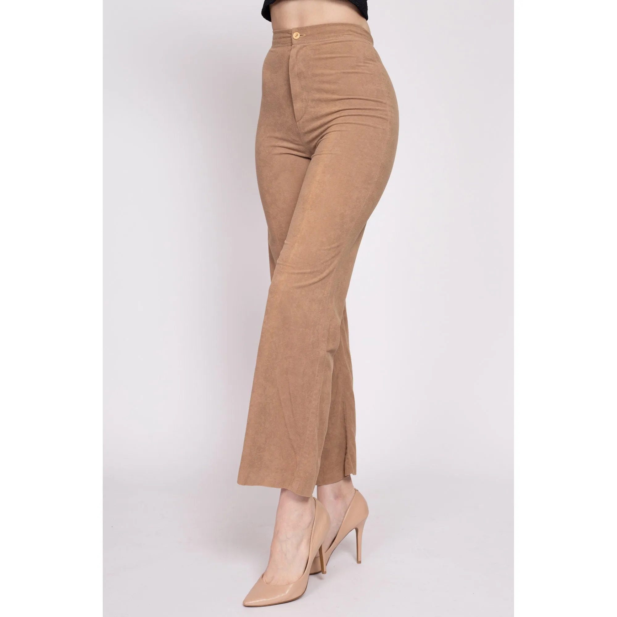 70s Tan Ultrasuede High Waisted Pants - Extra Small, 23.5"