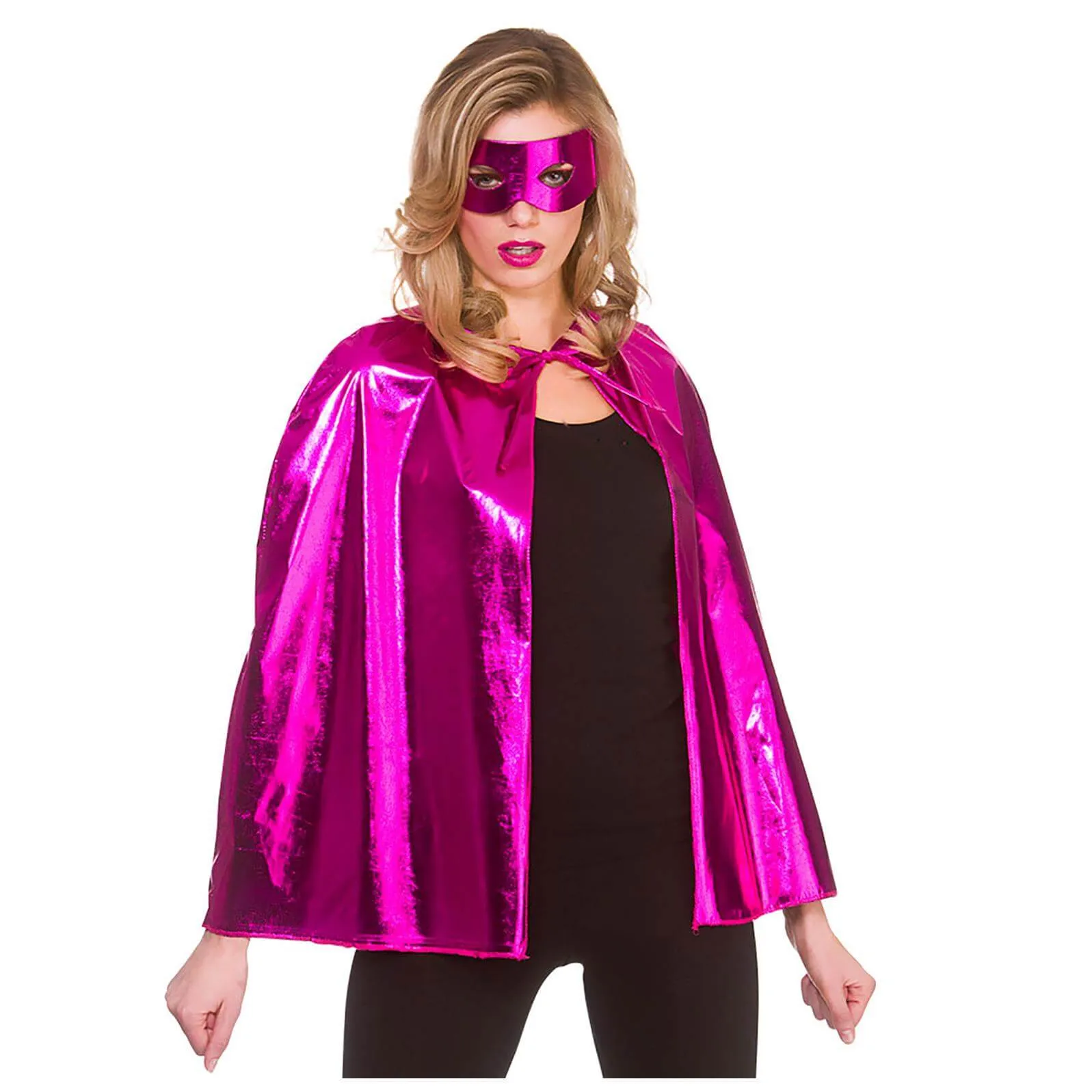 Adults Metallic Superhero Cape With Mask Fancy Dress