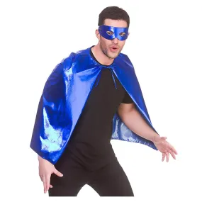 Adults Metallic Superhero Cape With Mask Fancy Dress