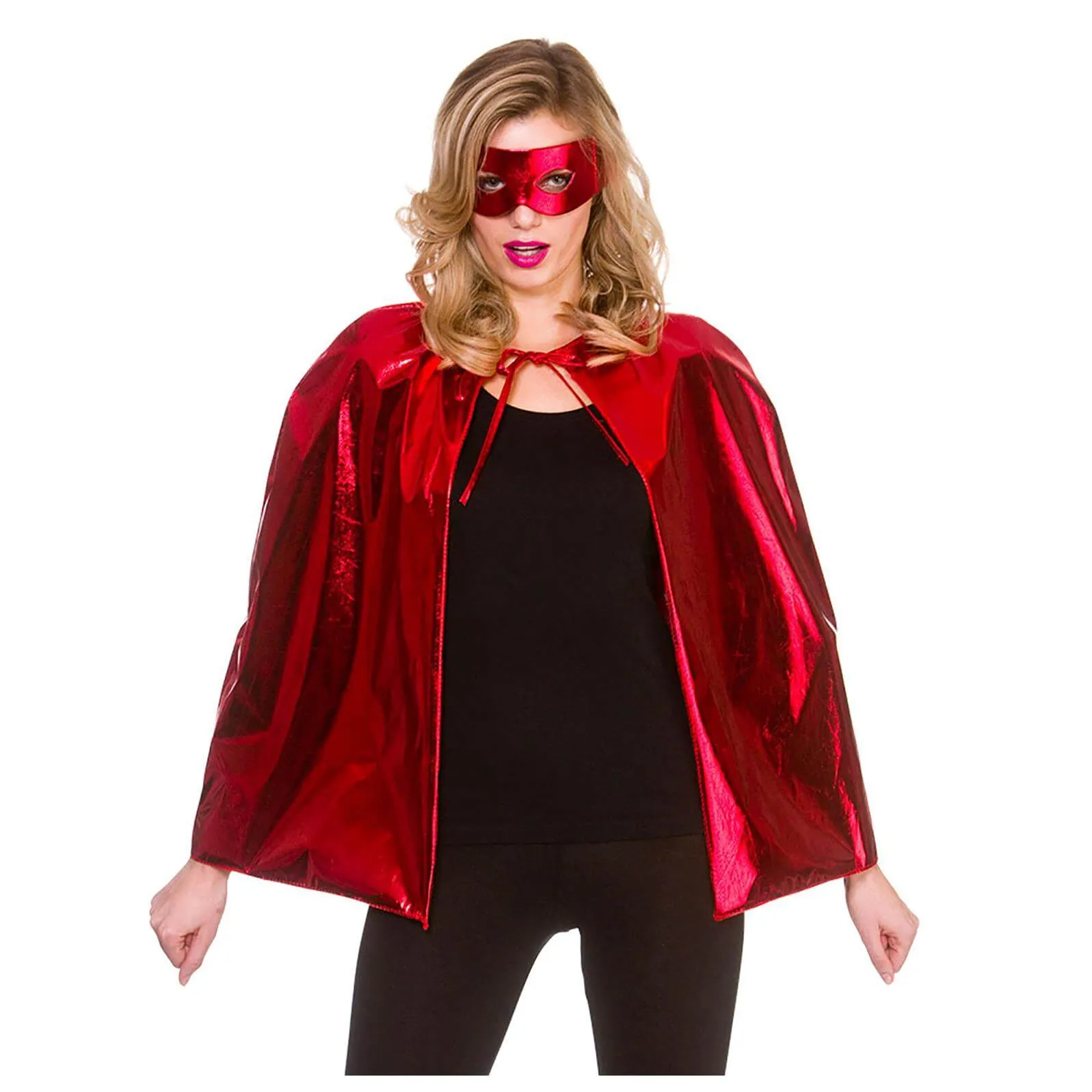 Adults Metallic Superhero Cape With Mask Fancy Dress