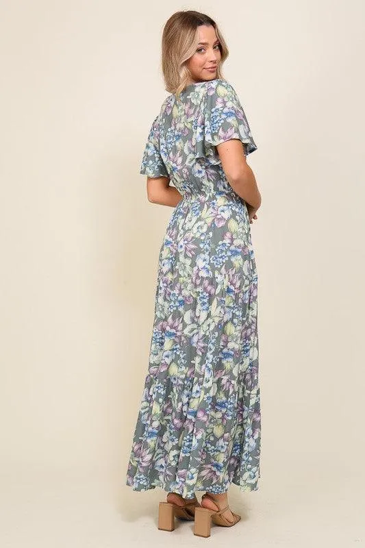 Arya Floral Maxi Dress Dark Blue And Lavender