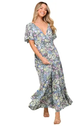 Arya Floral Maxi Dress Dark Blue And Lavender