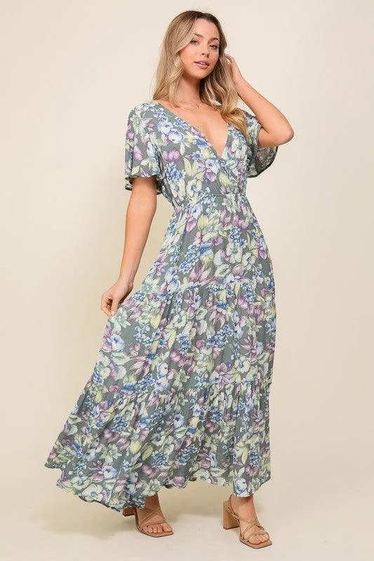 Arya Floral Maxi Dress Dark Blue And Lavender