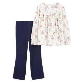 Baby Girls' 2-Piece Floral Long-Sleeve Top & Pull-On Flare Pant Set 1R970510