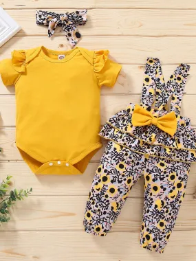 Baby Precious Petal Overall Short Sleeve Romper Pullover Set