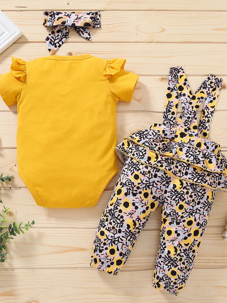 Baby Precious Petal Overall Short Sleeve Romper Pullover Set