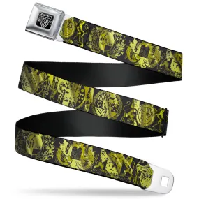 BD Wings Logo CLOSE-UP Full Color Black Silver Seatbelt Belt - Heraldry 9-Coat of Arms Black/Gold Webbing