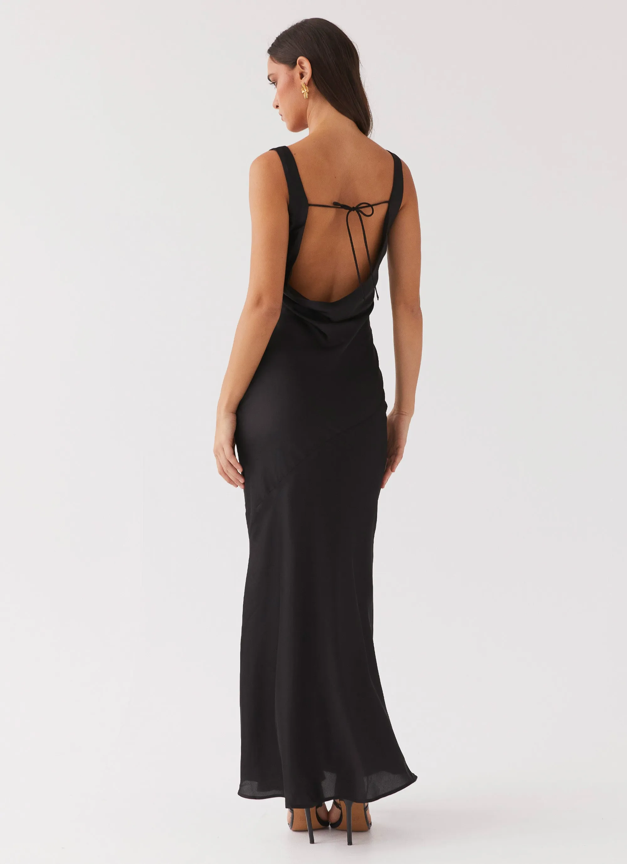 Be Mine Satin Maxi Dress - Black