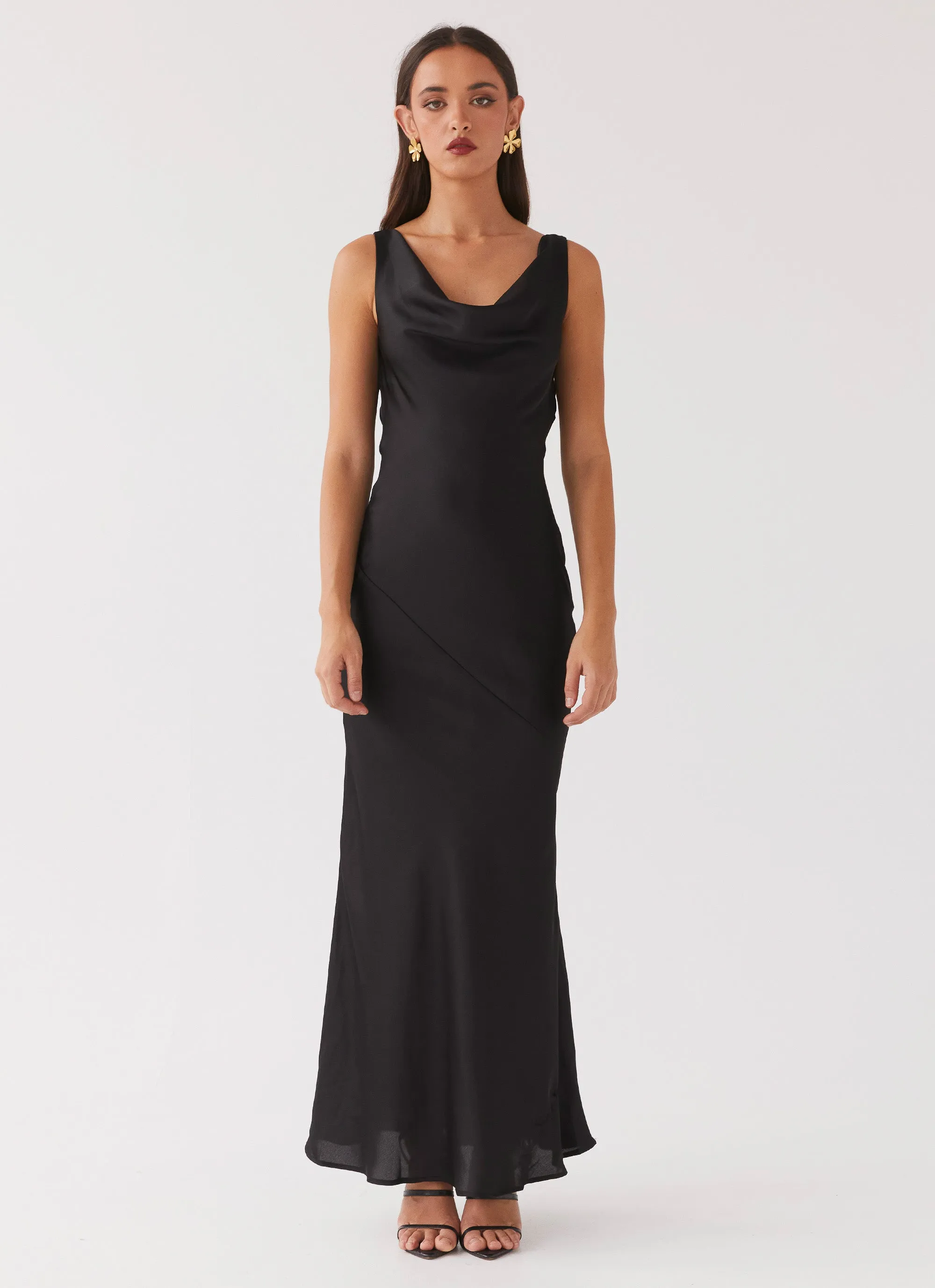 Be Mine Satin Maxi Dress - Black