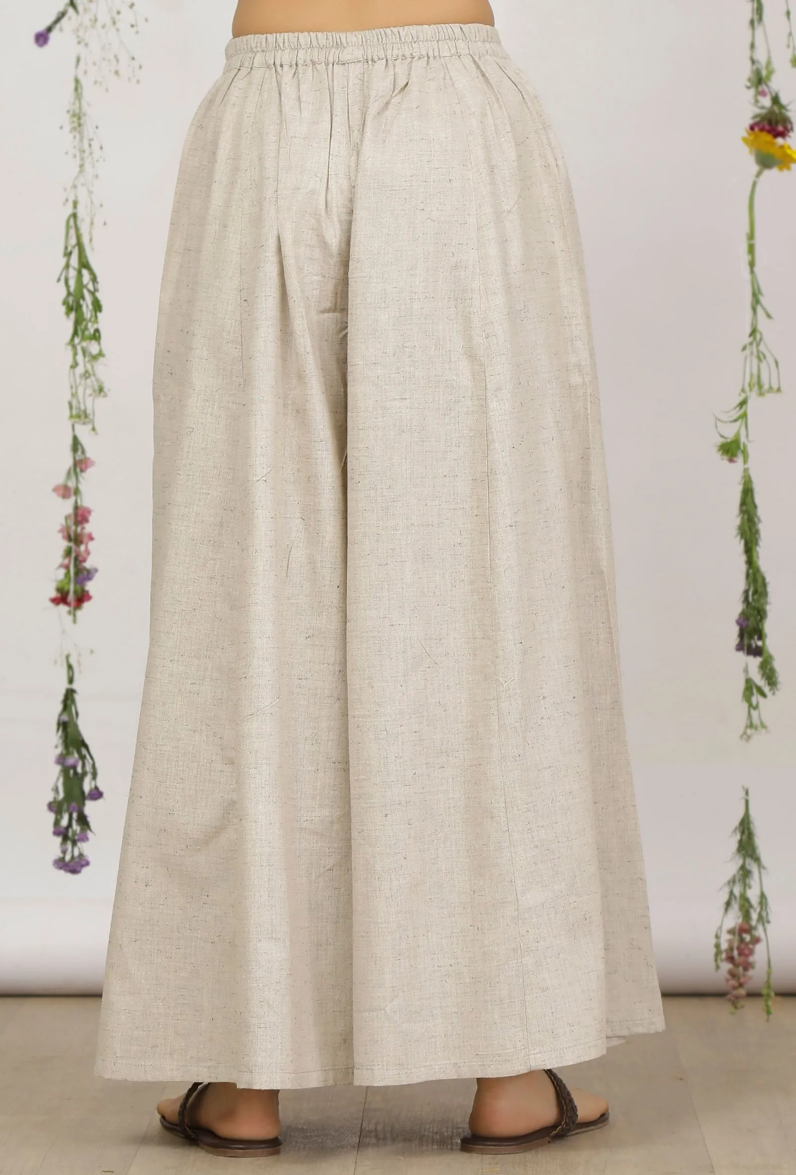 Beige Cotton Khaadi Flared Pants