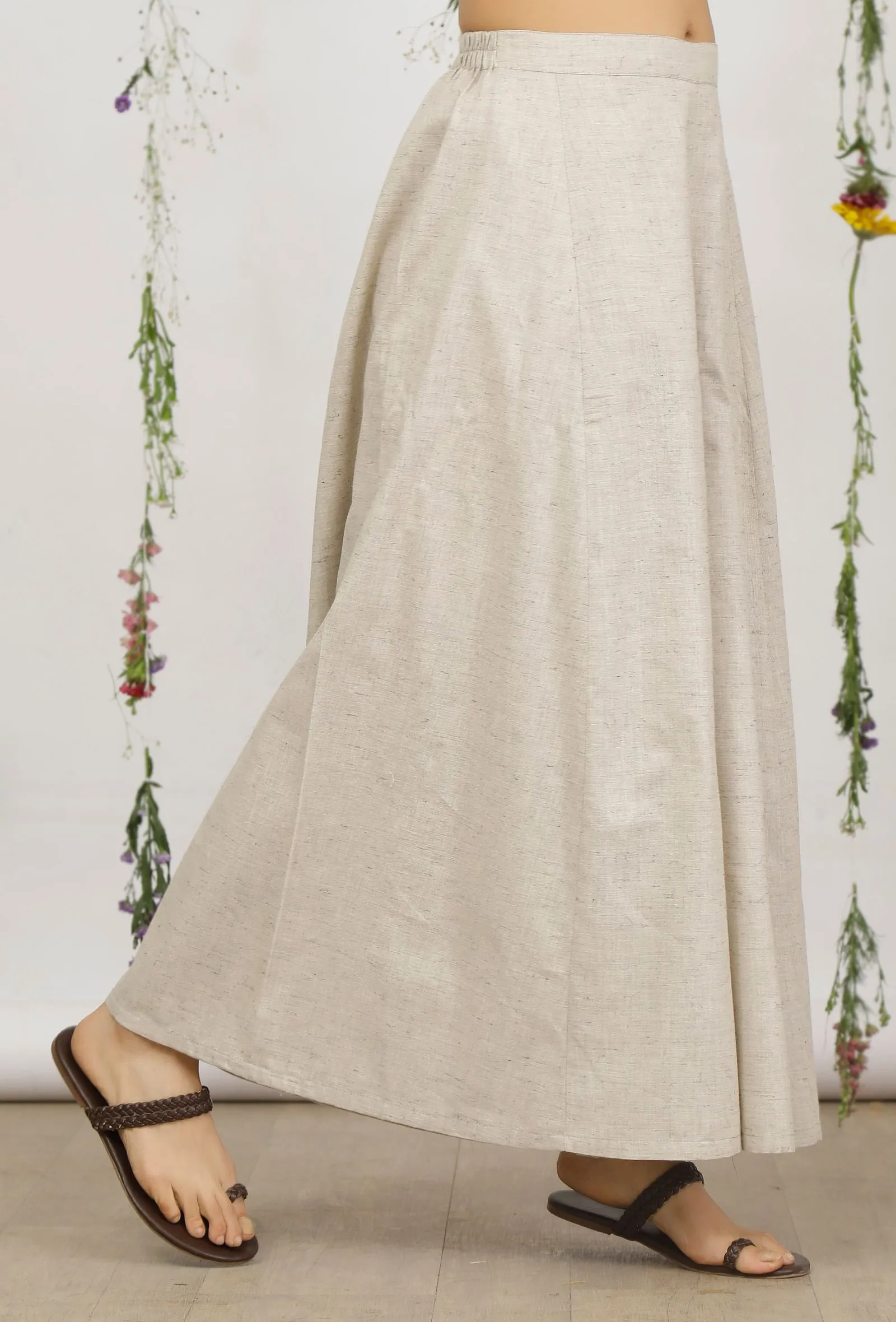 Beige Cotton Khaadi Flared Pants