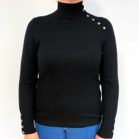 Black Cashmere Buttoned Turtle Neck Jumper Large