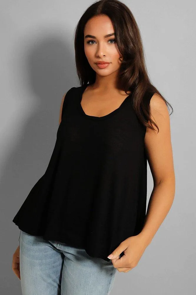 Black Flared Hem Lightweight Sleeveless Top