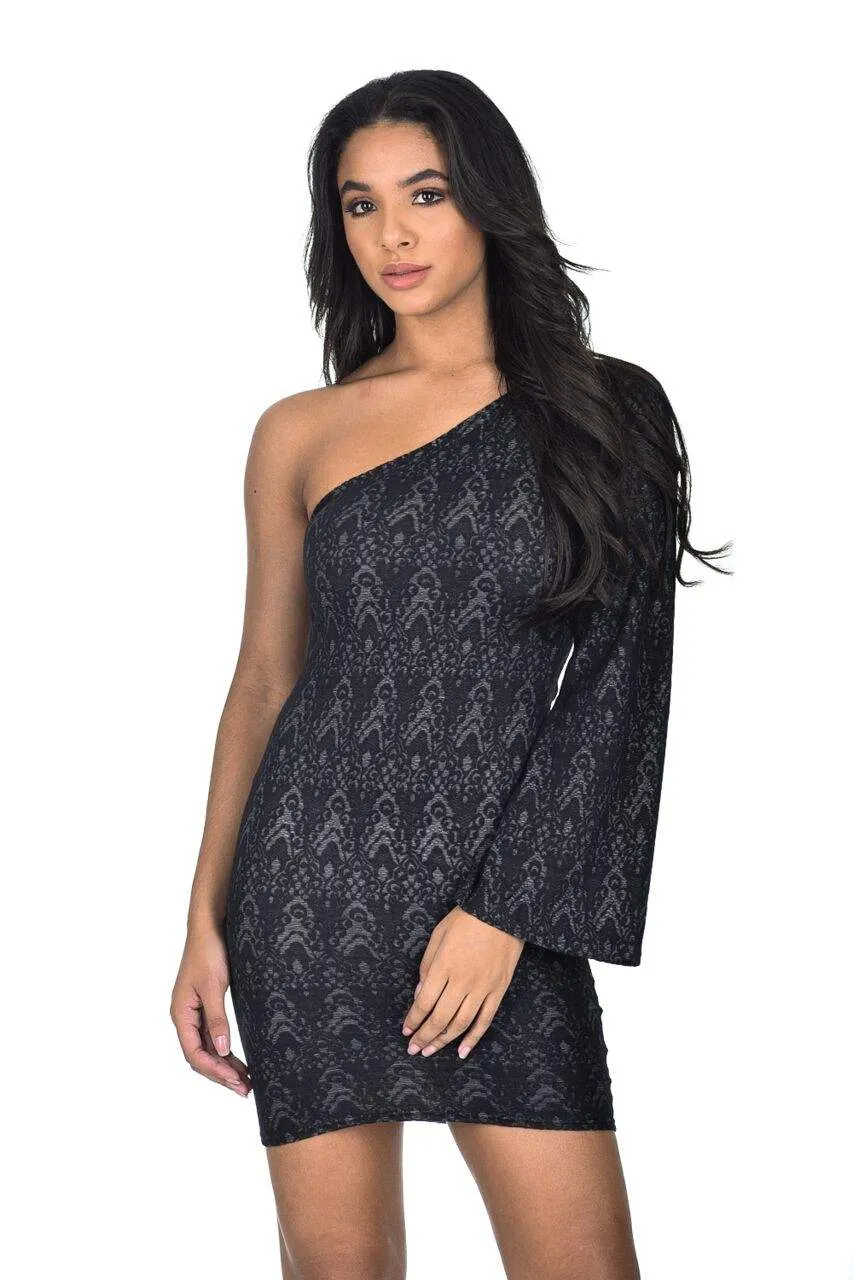 Black Flared One Sleeve Dress