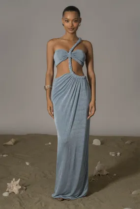 Blue Ema One Shoulder Maxi Dress