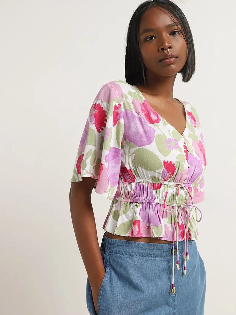 Bombay Paisley Multicolour Floral Printed Smocked Top