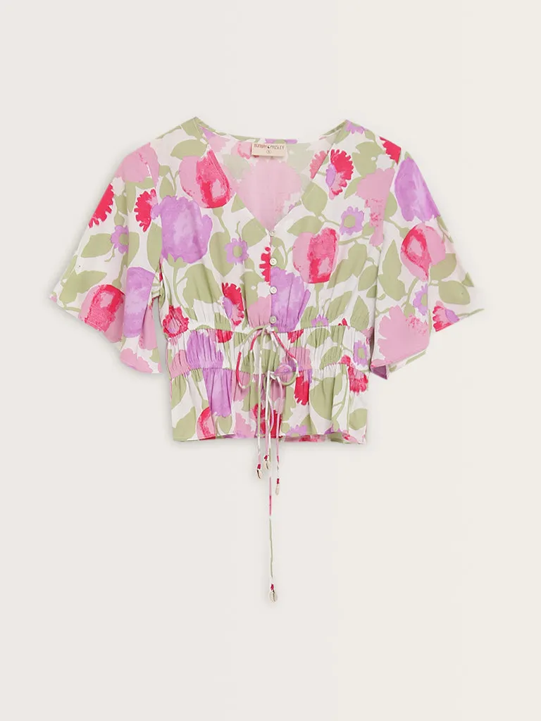 Bombay Paisley Multicolour Floral Printed Smocked Top