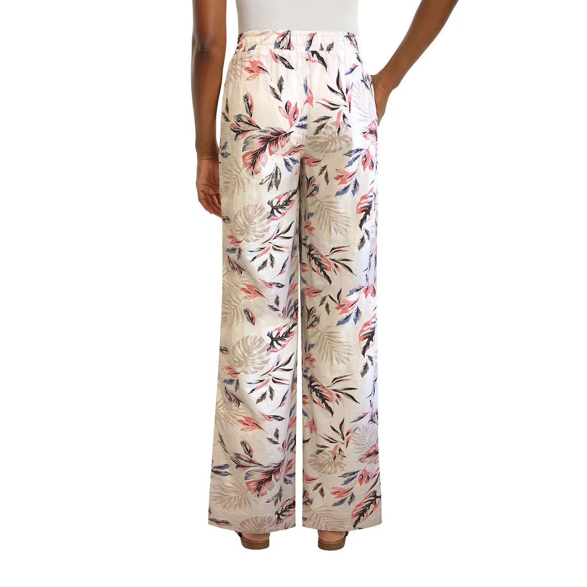 Briggs Women's Wide Leg Lightweight Linen Blend 2 Pockets Floral Pants