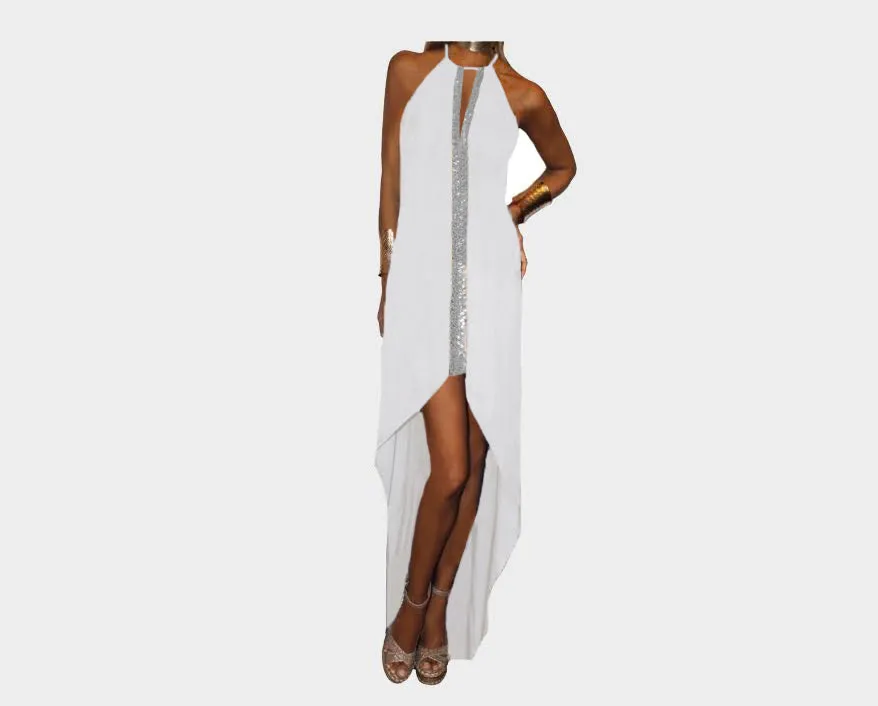 C. White & Silver Front Slit Dress - The St. Tropez