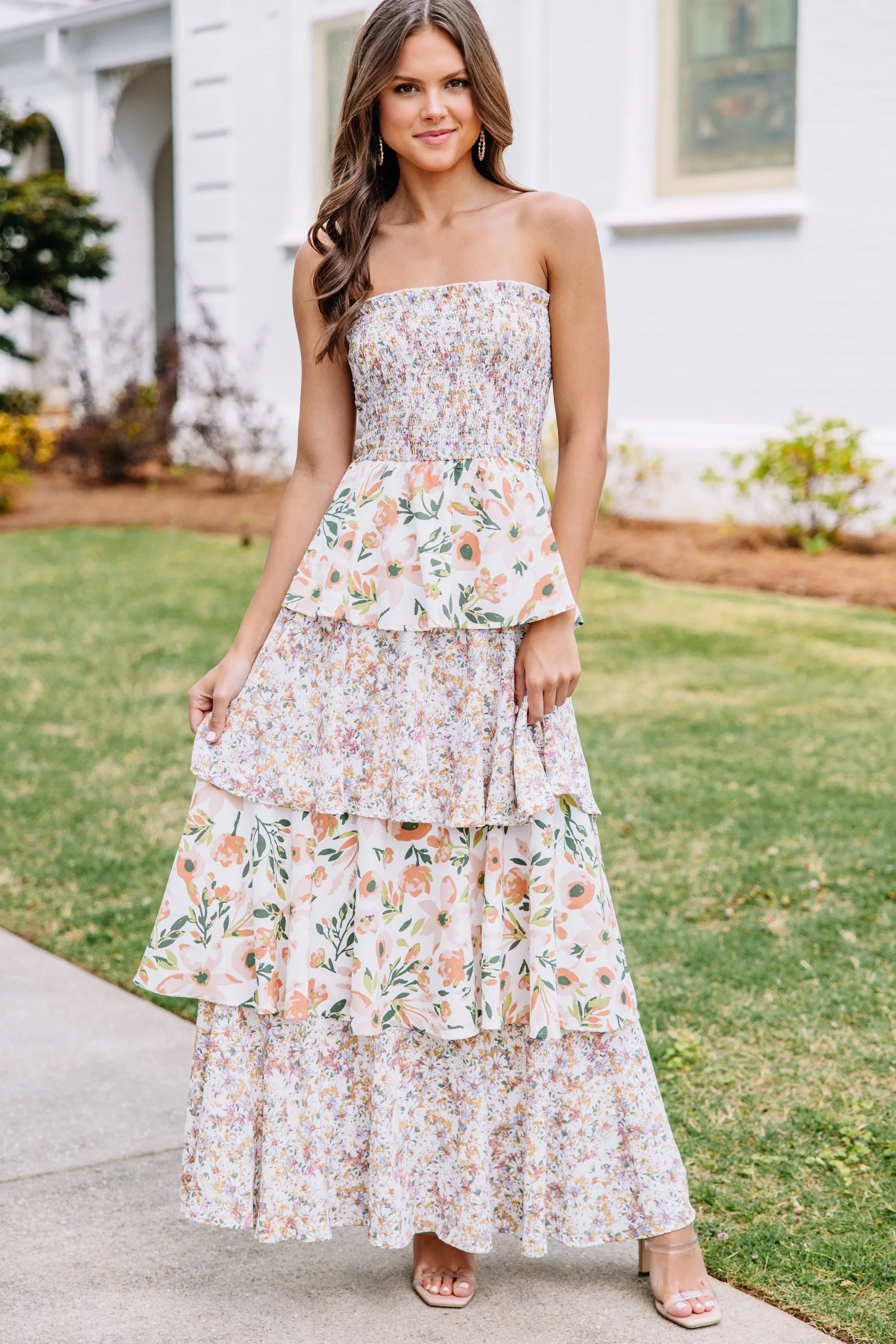 Call On You Cream White Floral Maxi Dress