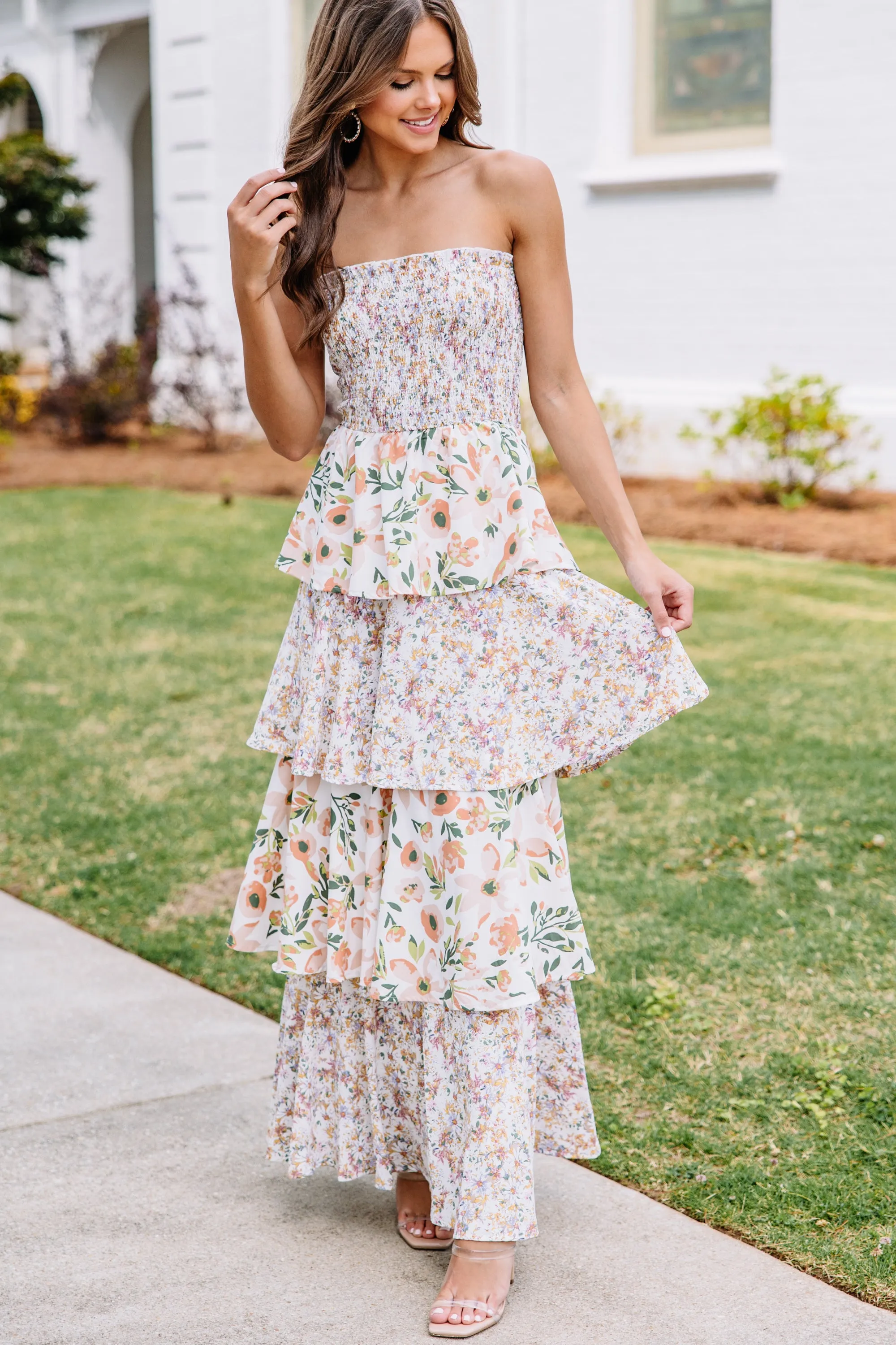 Call On You Cream White Floral Maxi Dress