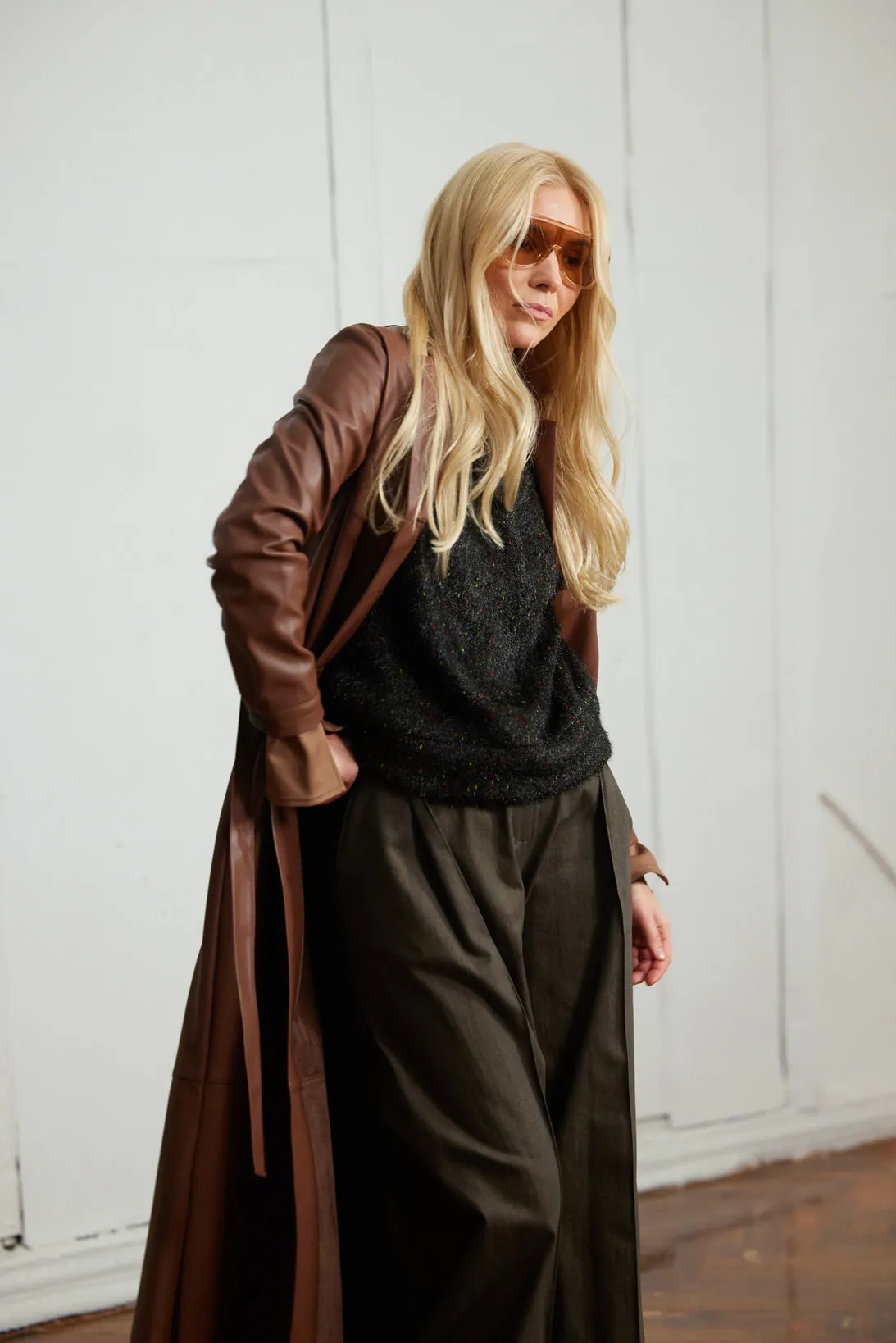 Casual High-Rise Flared Denim Pants Brown