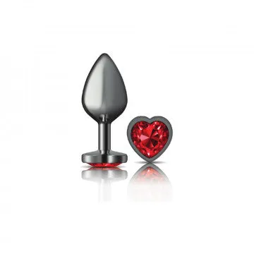 Cheeky Charms - Gunmetal Metal Butt Plug - Heart - Dark Red - Medium