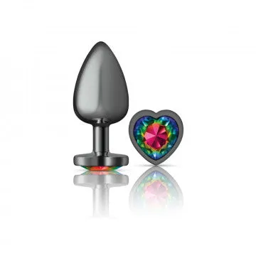 Cheeky Charms - Gunmetal Metal Butt Plug - Heart - Rainbow - Large