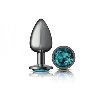 Cheeky Charms - Gunmetal Metal Butt Plug - Round - Teal - Large