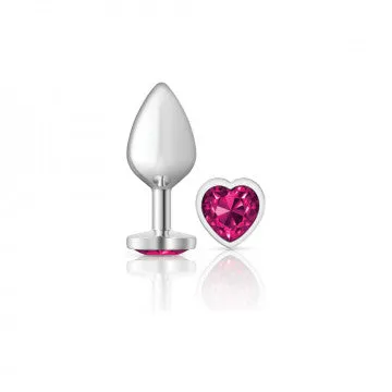 Cheeky Charms - Silver Metal Butt Plug - Heart - Bright Pink - Medium