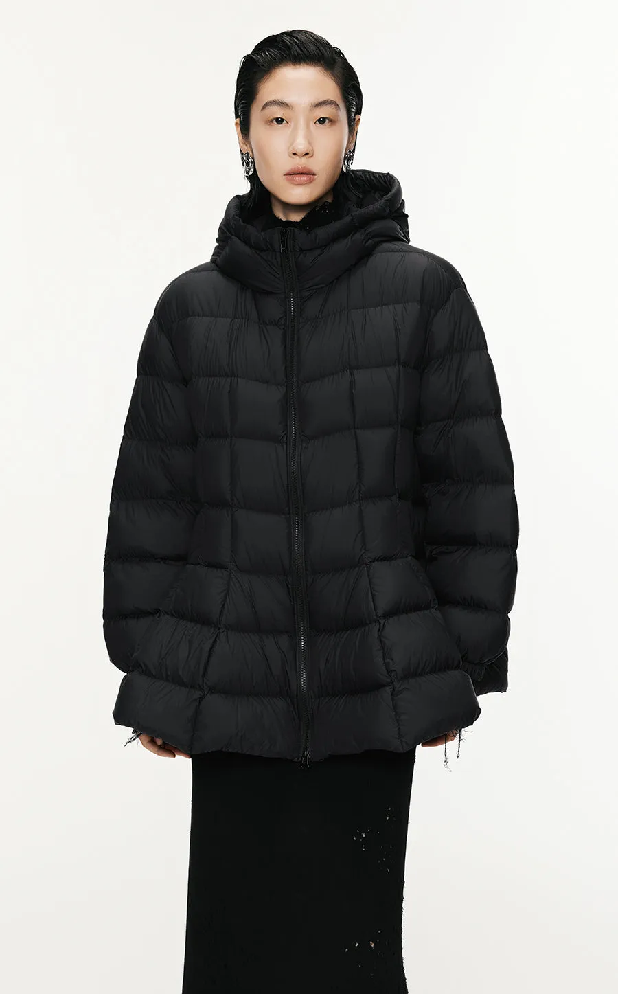 Coat / JNBY Irregular-hem Hoodied Down Coat