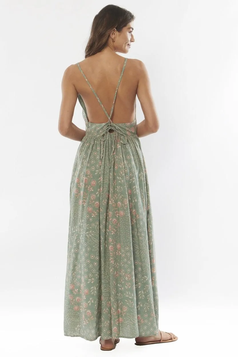 Cosi Bello Palm Green Woven Maxi Dress