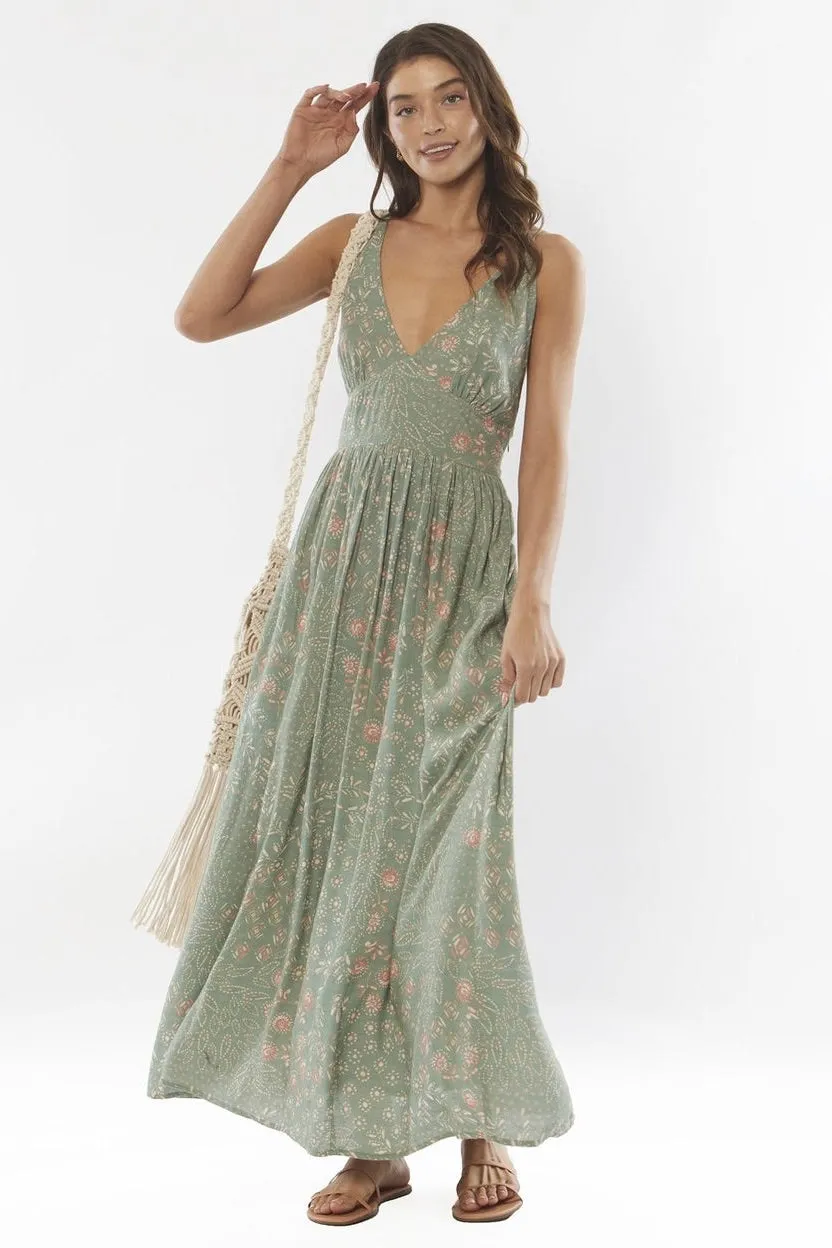 Cosi Bello Palm Green Woven Maxi Dress