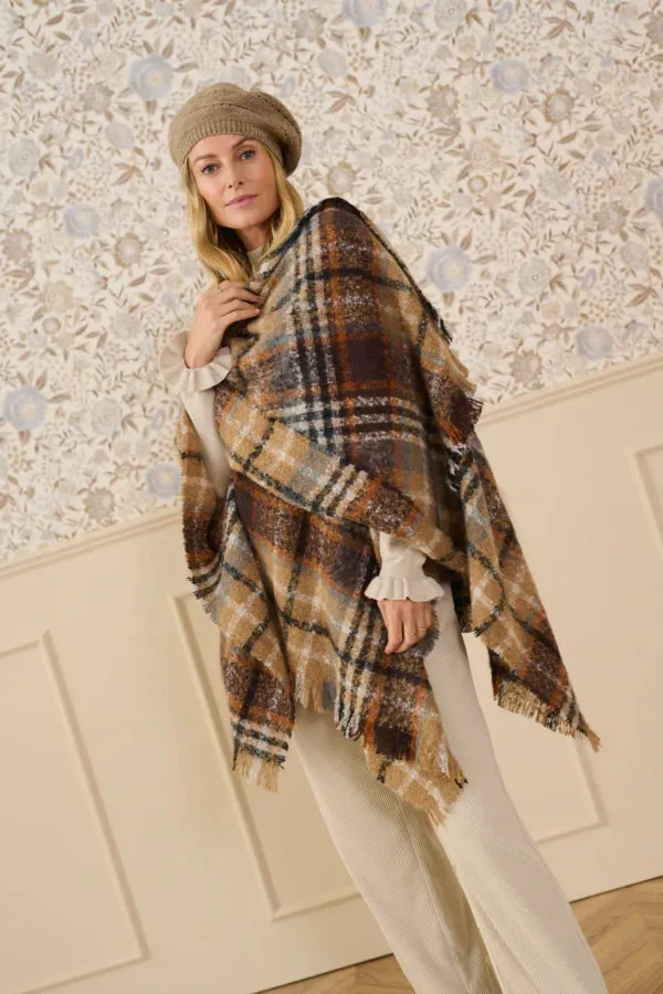 Cream Tika Cape | Earthy Red Check