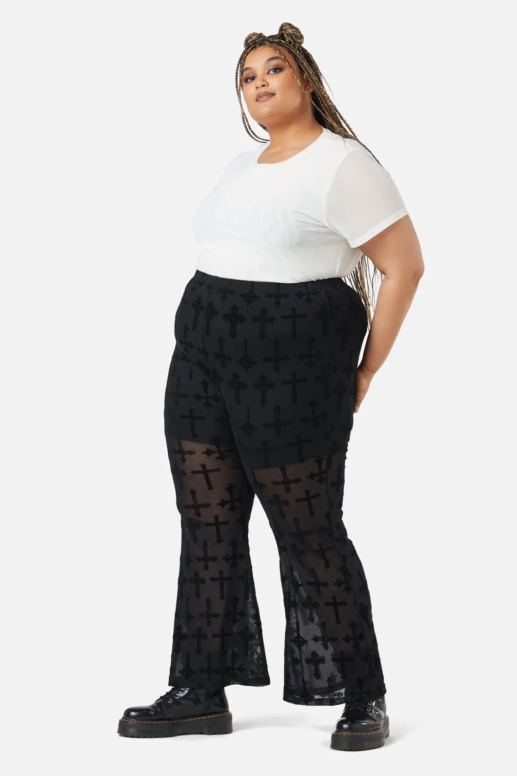 Curve Vowed Flocked Mesh Pant