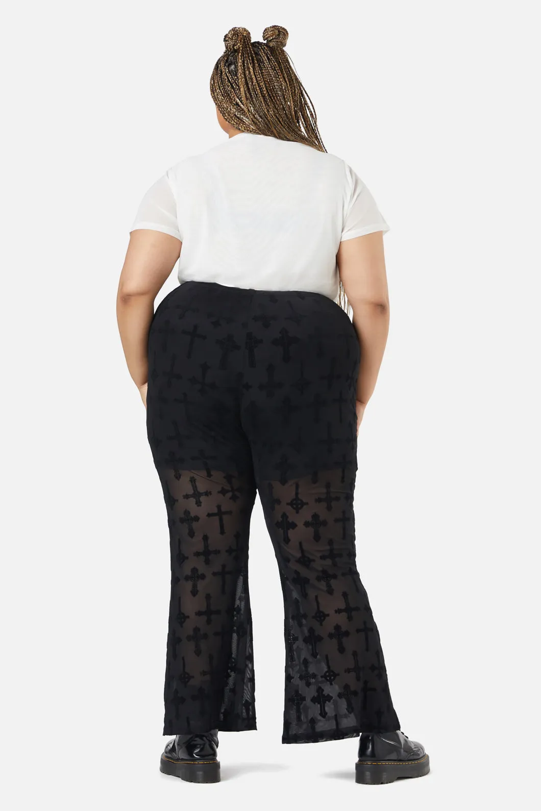 Curve Vowed Flocked Mesh Pant