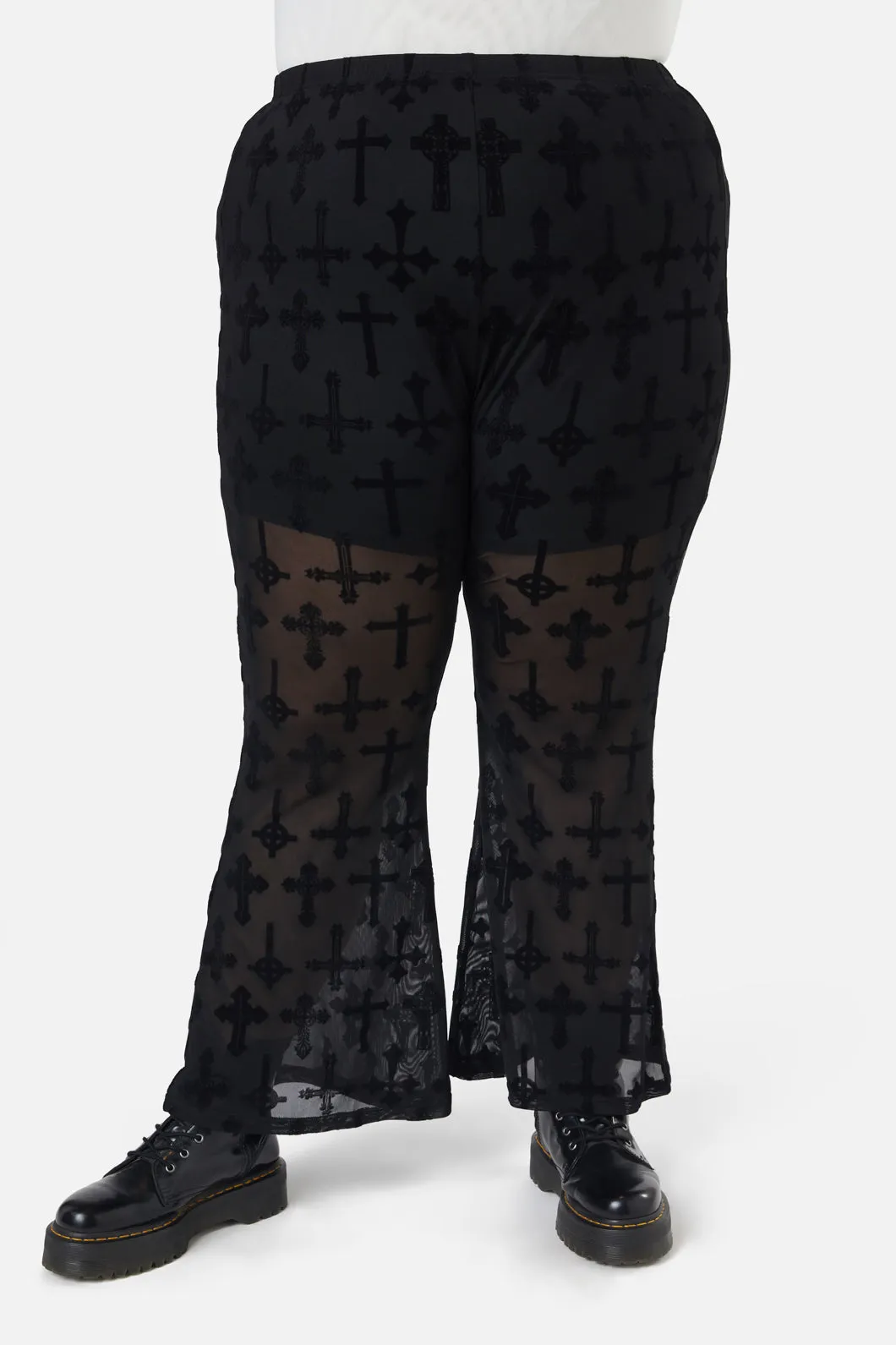 Curve Vowed Flocked Mesh Pant