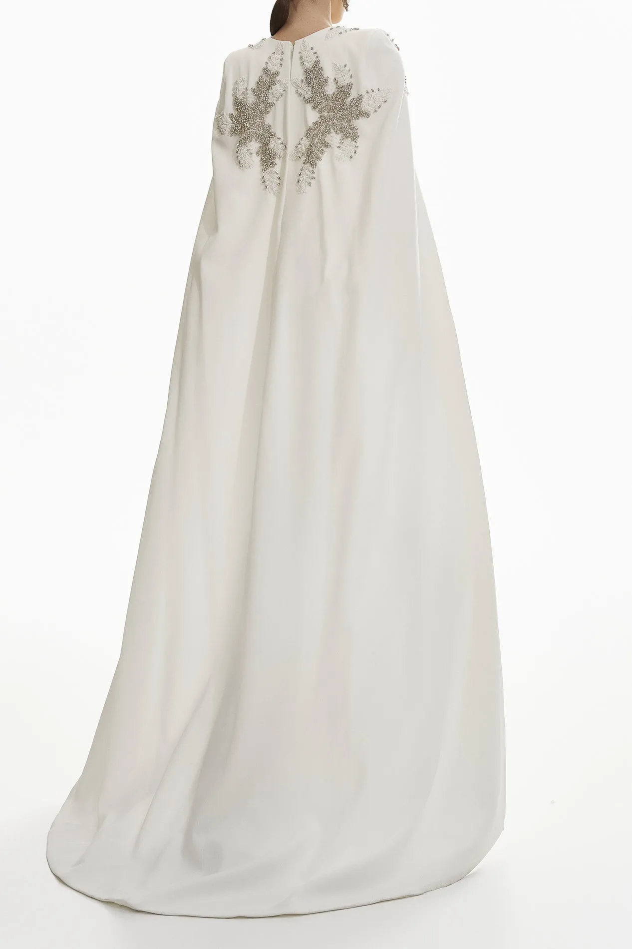 Dalia Crystal-Embroidered Cape Crepe Dress In Off-White