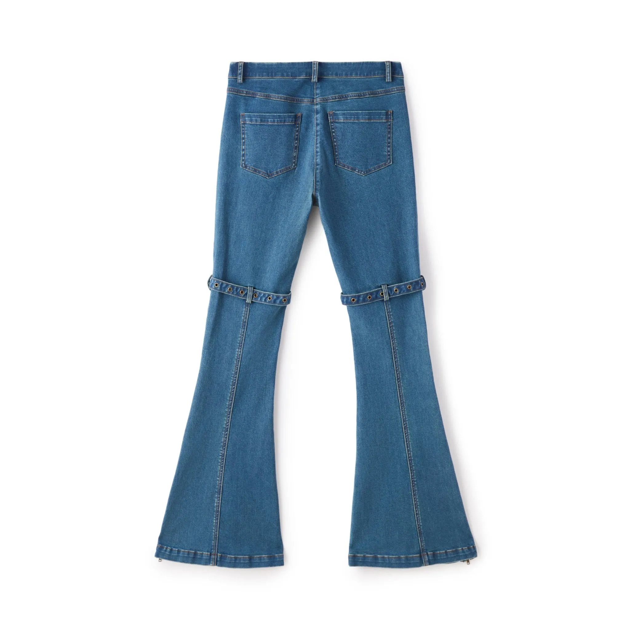 Double-buckle Skinny Denim Flared Pants