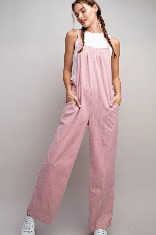 Dusty Pink Button Detailed Corduroy Overall