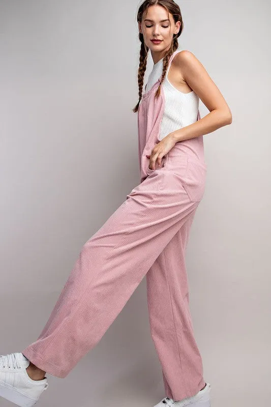 Dusty Pink Button Detailed Corduroy Overall