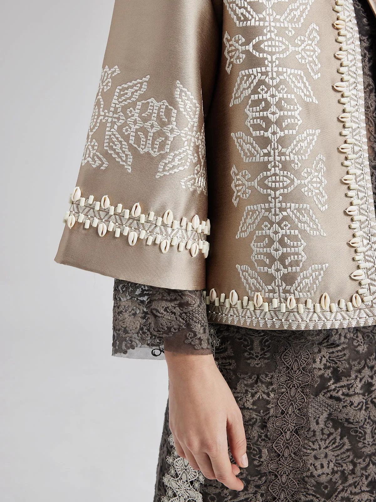 Embroidered Beaded Shell Cape Coat