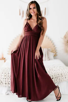 Farryn Tie-Back Crochet-Lace Maxi Dress (Red Brown)