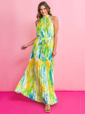 Flying Tomato Halter Neck Pleated Tie Dye Maxi Dress - Brands We Love